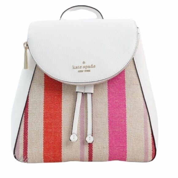 🌸HP🌸 Kate ♠️ Spade Leila Stripe Canvas Med. Flap Backpack! - Picture 2 of 9